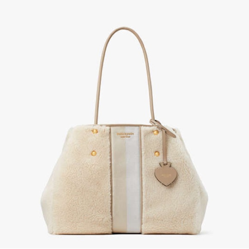 Kate Spade Everything Racing Stripe Faux Shearling Large Tote